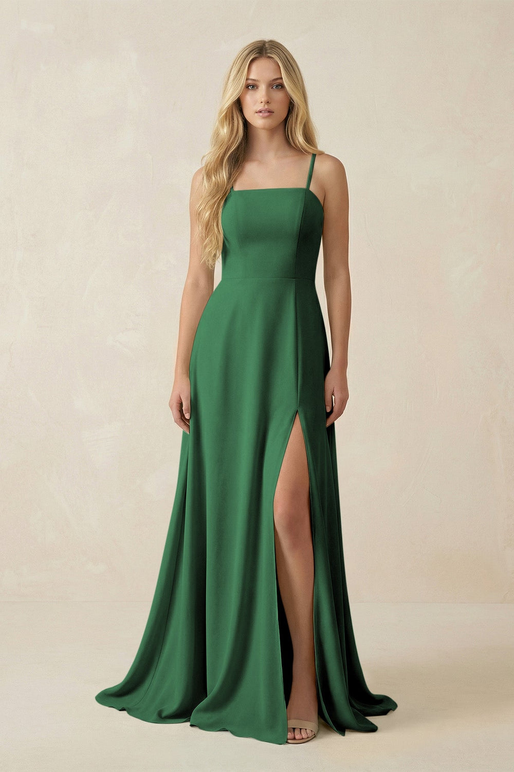 Spaghetti Strap Chiffon A - Line Bridesmaid Dress in Dark Green - KissProm Bridesmaid Dresses