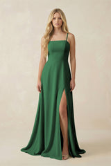 Spaghetti Strap Chiffon A - Line Bridesmaid Dress in Dark Green - KissProm Bridesmaid Dresses