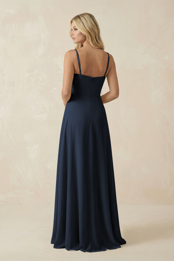 Spaghetti Strap Chiffon A - Line Bridesmaid Dress in Dark Navy - KissProm Bridesmaid Dresses