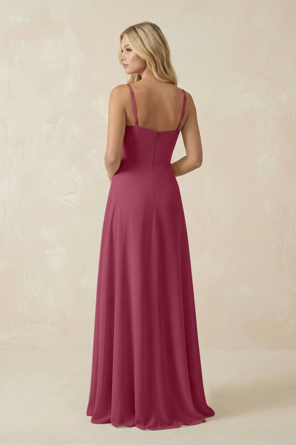 Spaghetti Strap Chiffon A - Line Bridesmaid Dress in Desert Rose - KissProm Bridesmaid Dresses