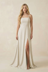 Spaghetti Strap Chiffon A - Line Bridesmaid Dress in Dove Gray - KissProm Bridesmaid Dresses