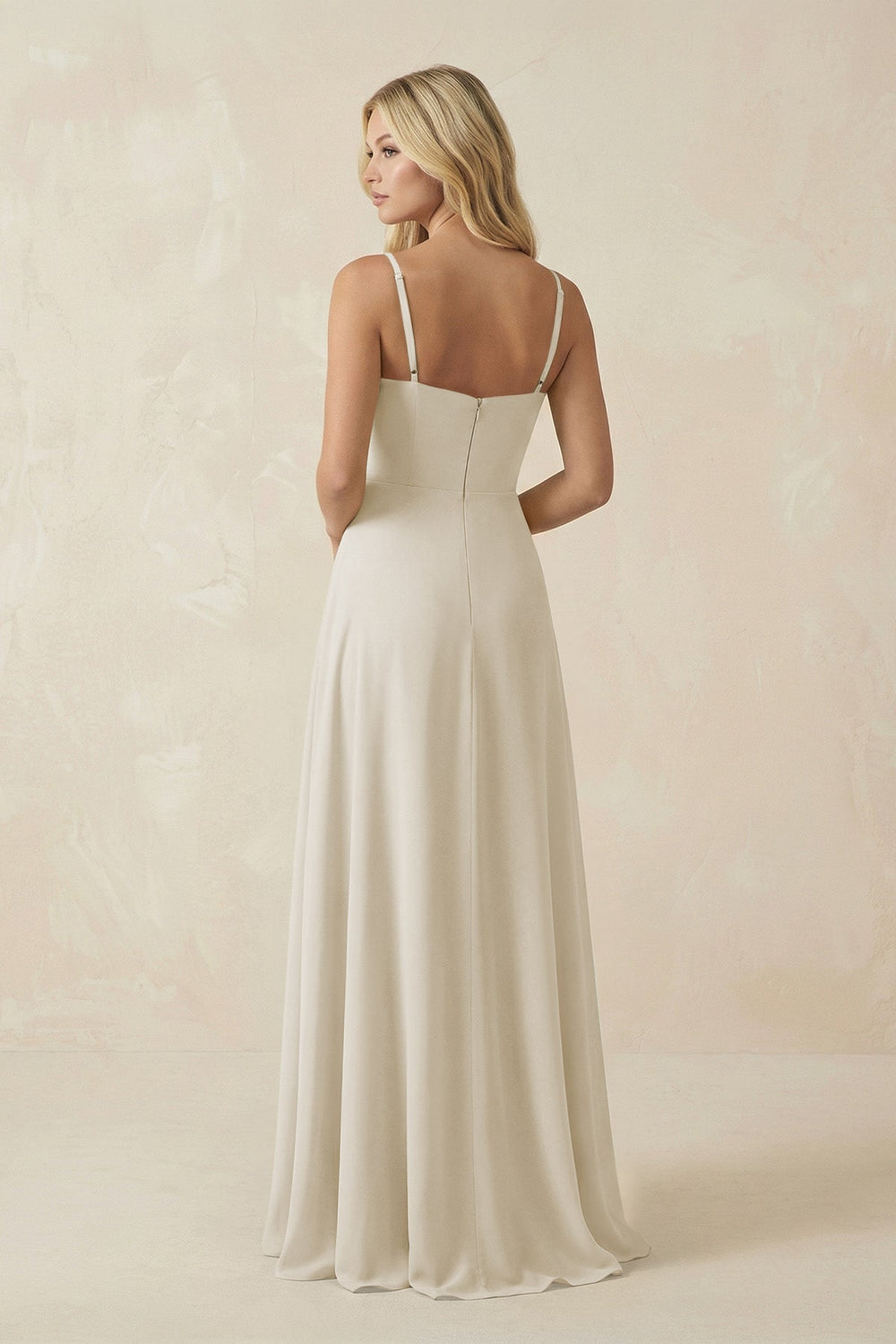 Spaghetti Strap Chiffon A - Line Bridesmaid Dress in Dove Gray - KissProm Bridesmaid Dresses
