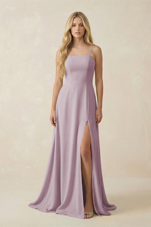 Spaghetti Strap Chiffon A - Line Bridesmaid Dress in Dusk - KissProm Bridesmaid Dresses