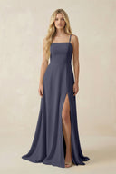 Spaghetti Strap Chiffon A - Line Bridesmaid Dress in Dusk Blue - KissProm Bridesmaid Dresses