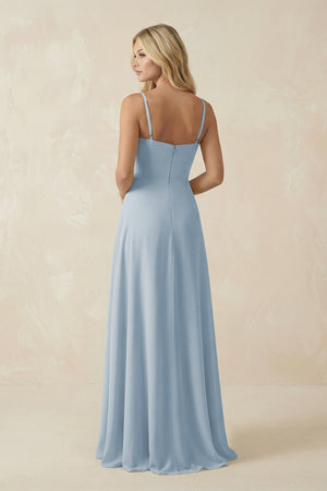 Spaghetti Strap Chiffon A - Line Bridesmaid Dress in Dusty Blue - KissProm Bridesmaid Dresses