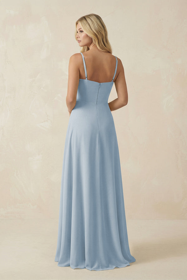 Spaghetti Strap Chiffon A - Line Bridesmaid Dress in Dusty Blue - KissProm Bridesmaid Dresses