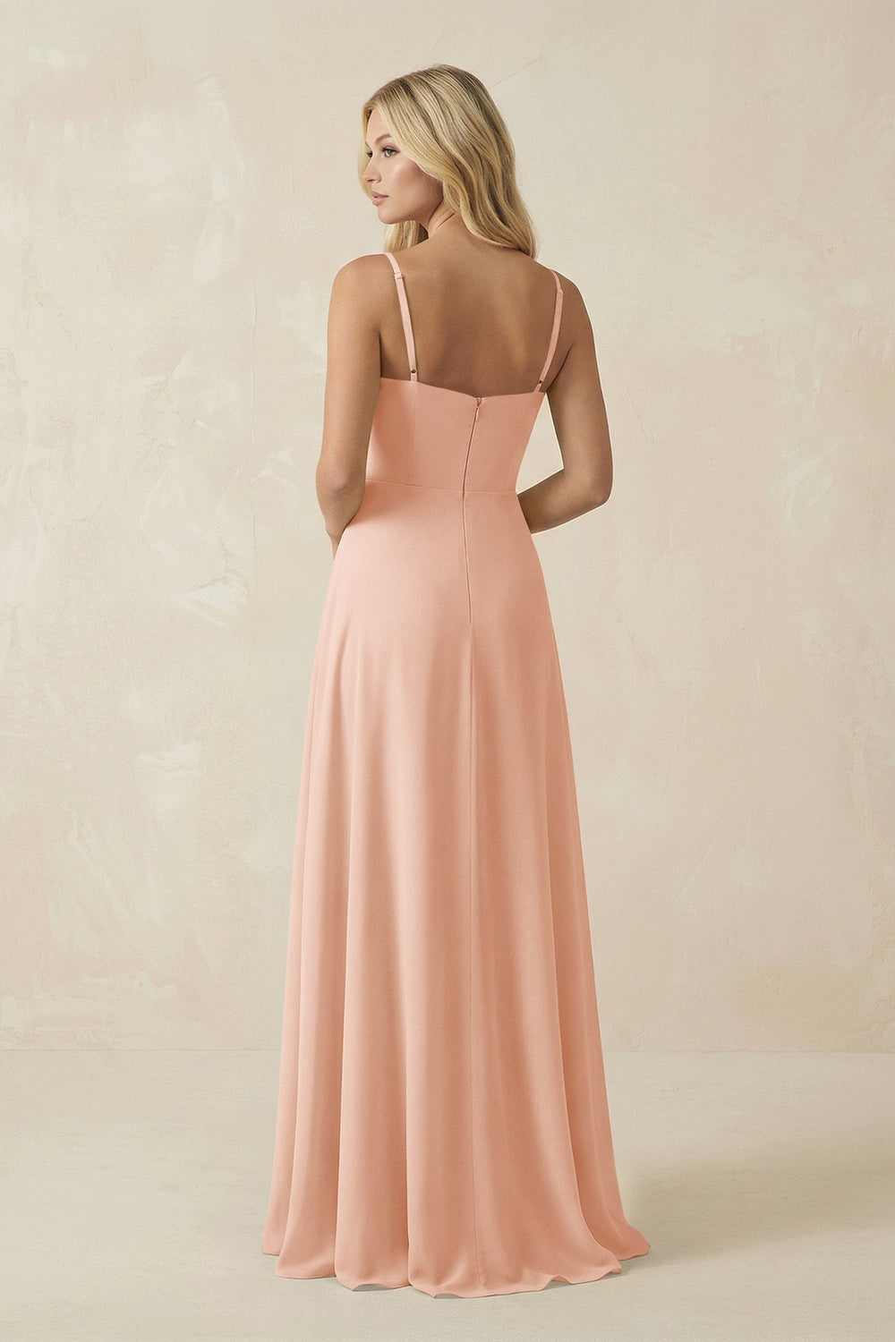 Spaghetti Strap Chiffon A - Line Bridesmaid Dress in English Rose - KissProm Bridesmaid Dresses