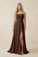 Spaghetti Strap Chiffon A - Line Bridesmaid Dress in Espresso - KissProm Bridesmaid Dresses