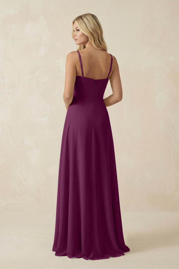 Spaghetti Strap Chiffon A - Line Bridesmaid Dress in Fig - KissProm Bridesmaid Dresses