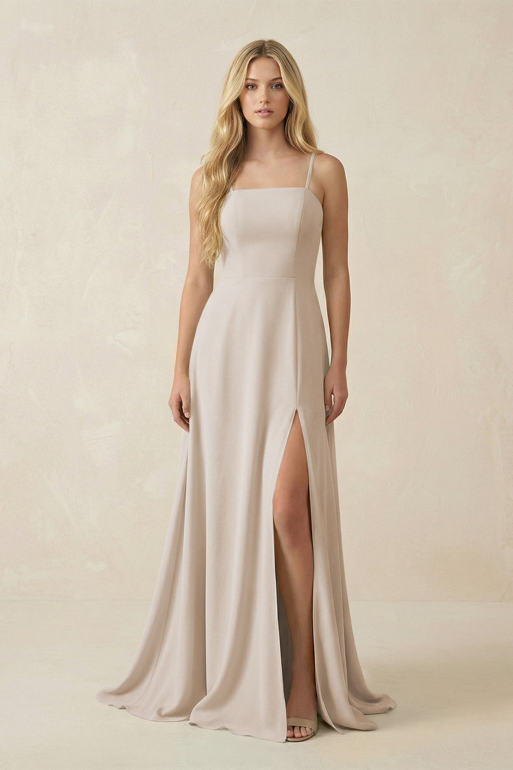 Spaghetti Strap Chiffon A - Line Bridesmaid Dress in Frost - KissProm Bridesmaid Dresses