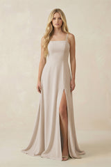 Spaghetti Strap Chiffon A - Line Bridesmaid Dress in Frost - KissProm Bridesmaid Dresses