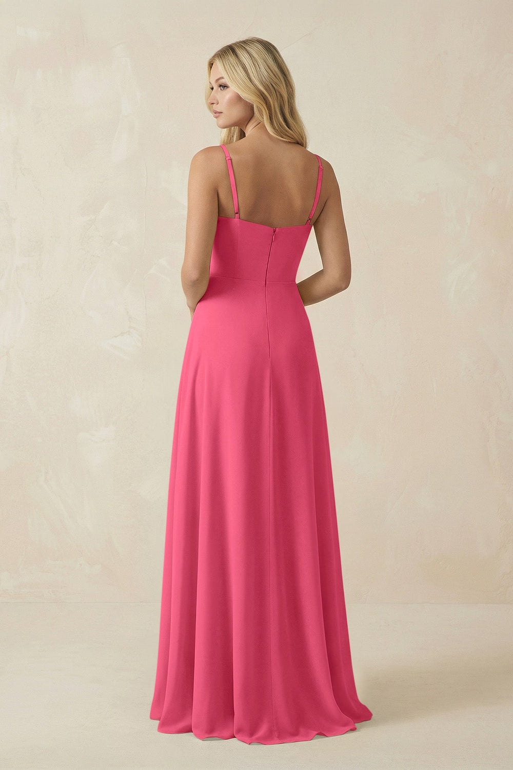 Spaghetti Strap Chiffon A - Line Bridesmaid Dress in Fuchsia - KissProm Bridesmaid Dresses