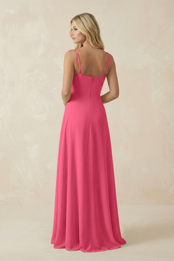 Spaghetti Strap Chiffon A - Line Bridesmaid Dress in Fuchsia - KissProm Bridesmaid Dresses