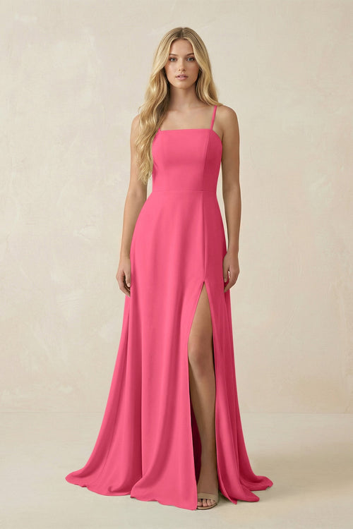 KissProm Spaghetti Strap Chiffon A-Line Bridesmaid Dress in Fuchsia, Fuchsia / 16