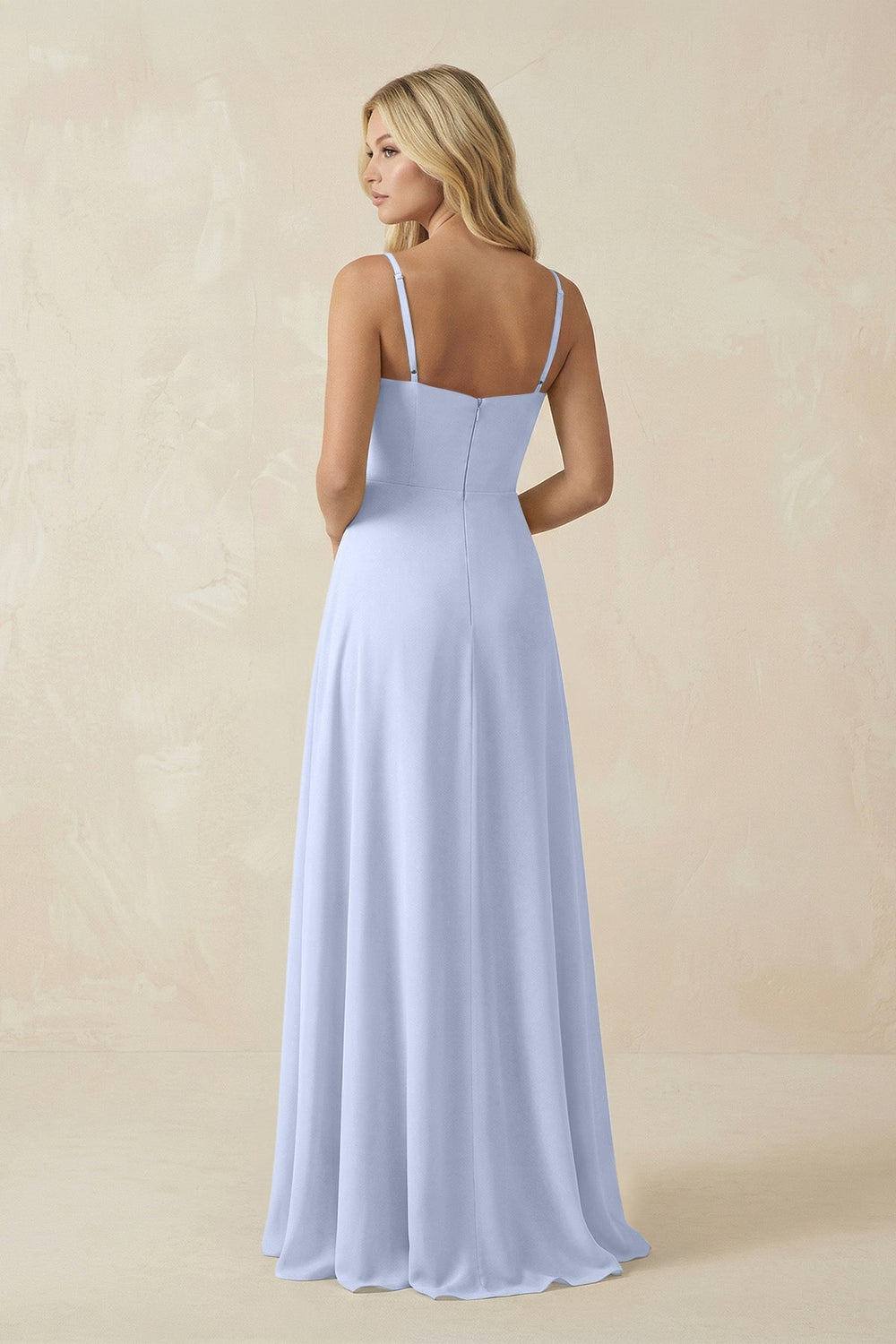 Spaghetti Strap Chiffon A - Line Bridesmaid Dress in Ice - KissProm Bridesmaid Dresses