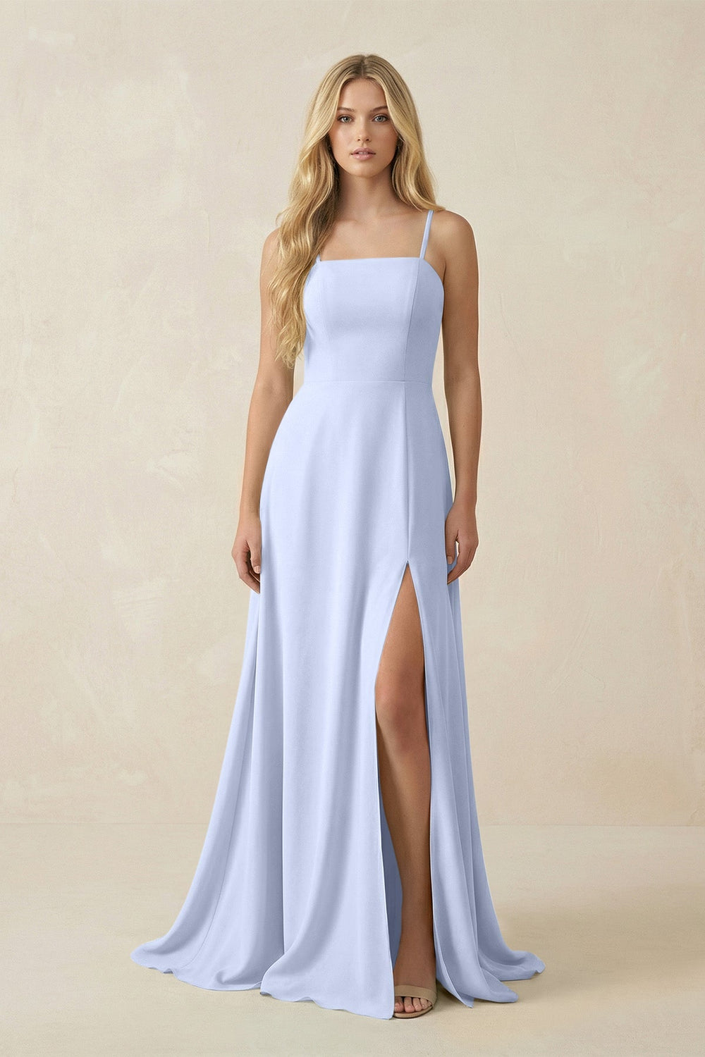 Spaghetti Strap Chiffon A - Line Bridesmaid Dress in Ice - KissProm Bridesmaid Dresses
