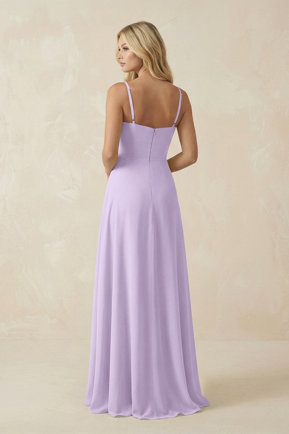 Spaghetti Strap Chiffon A - Line Bridesmaid Dress in Lavender - KissProm Bridesmaid Dresses