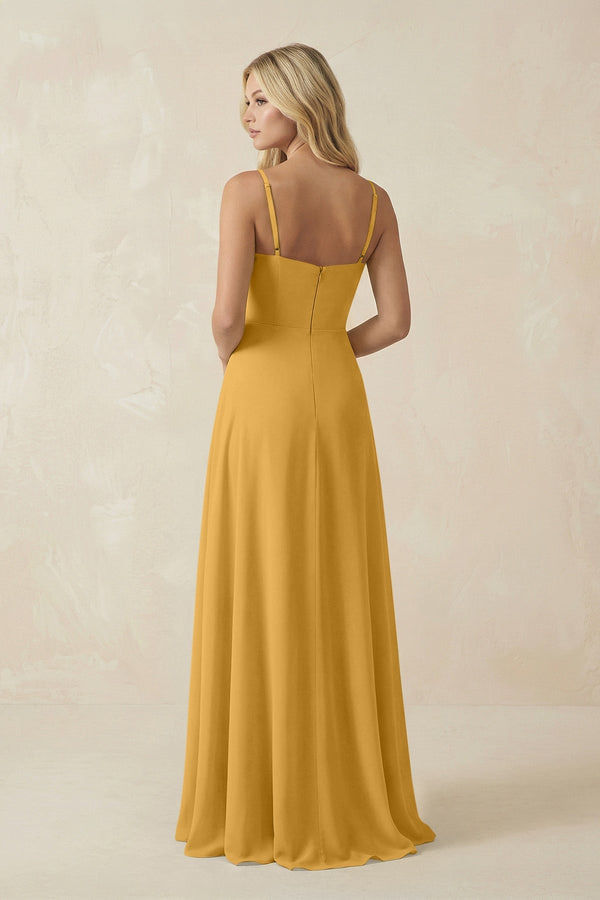 Spaghetti Strap Chiffon A - Line Bridesmaid Dress in Marigold - KissProm Bridesmaid Dresses