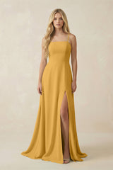 Spaghetti Strap Chiffon A - Line Bridesmaid Dress in Marigold - KissProm Bridesmaid Dresses