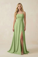 Spaghetti Strap Chiffon A - Line Bridesmaid Dress in Matcha - KissProm Bridesmaid Dresses