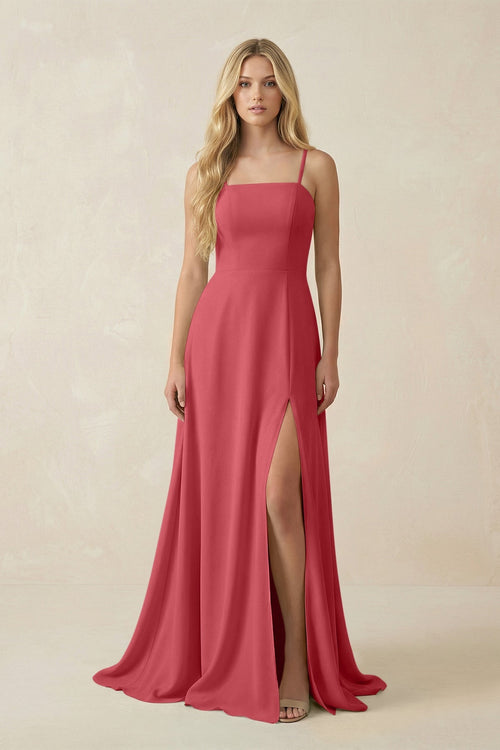 KissProm Spaghetti Strap Chiffon A-Line Bridesmaid Dress in Merlot, Merlot / 18