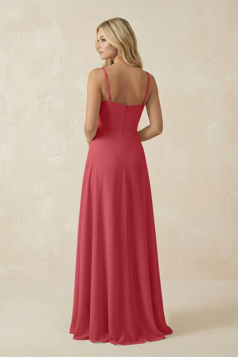 Spaghetti Strap Chiffon A - Line Bridesmaid Dress in Merlot - KissProm Bridesmaid Dresses