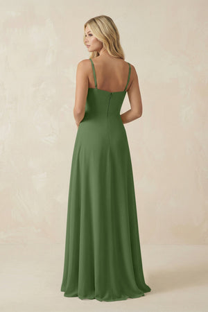 Spaghetti Strap Chiffon A - Line Bridesmaid Dress in Moss - KissProm Bridesmaid Dresses