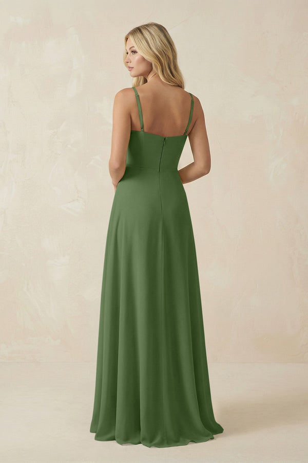 Spaghetti Strap Chiffon A - Line Bridesmaid Dress in Moss - KissProm Bridesmaid Dresses