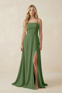 Spaghetti Strap Chiffon A - Line Bridesmaid Dress in Moss - KissProm Bridesmaid Dresses