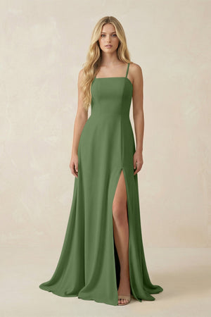 Spaghetti Strap Chiffon A - Line Bridesmaid Dress in Moss - KissProm Bridesmaid Dresses