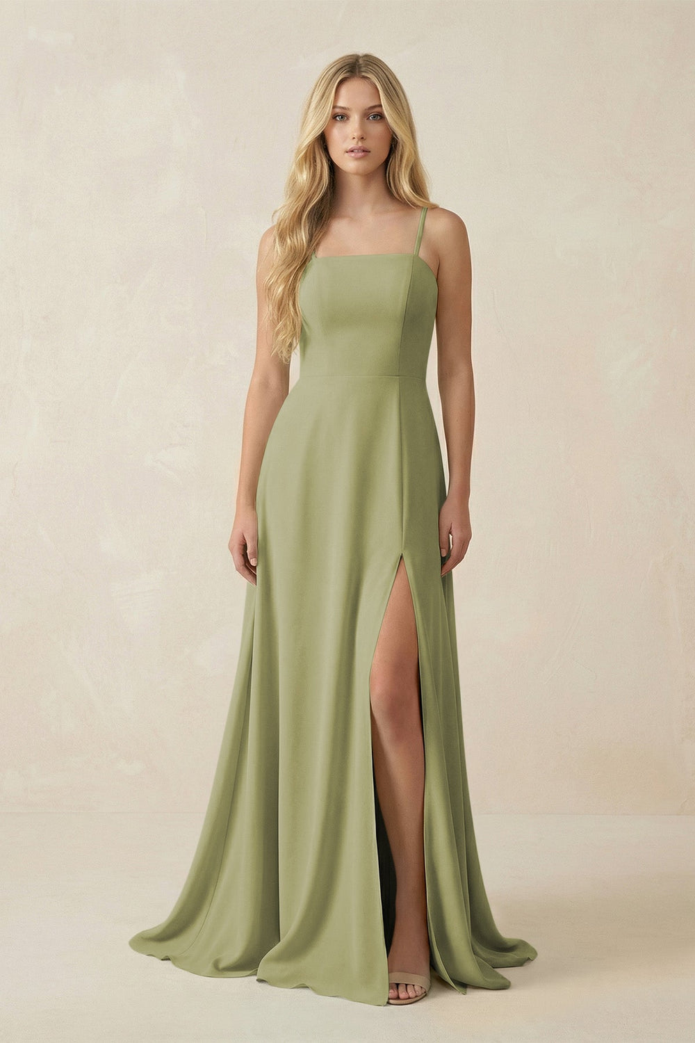 Spaghetti Strap Chiffon A - Line Bridesmaid Dress in Moss Green - KissProm Bridesmaid Dresses