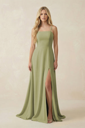 Spaghetti Strap Chiffon A - Line Bridesmaid Dress in Moss Green - KissProm Bridesmaid Dresses