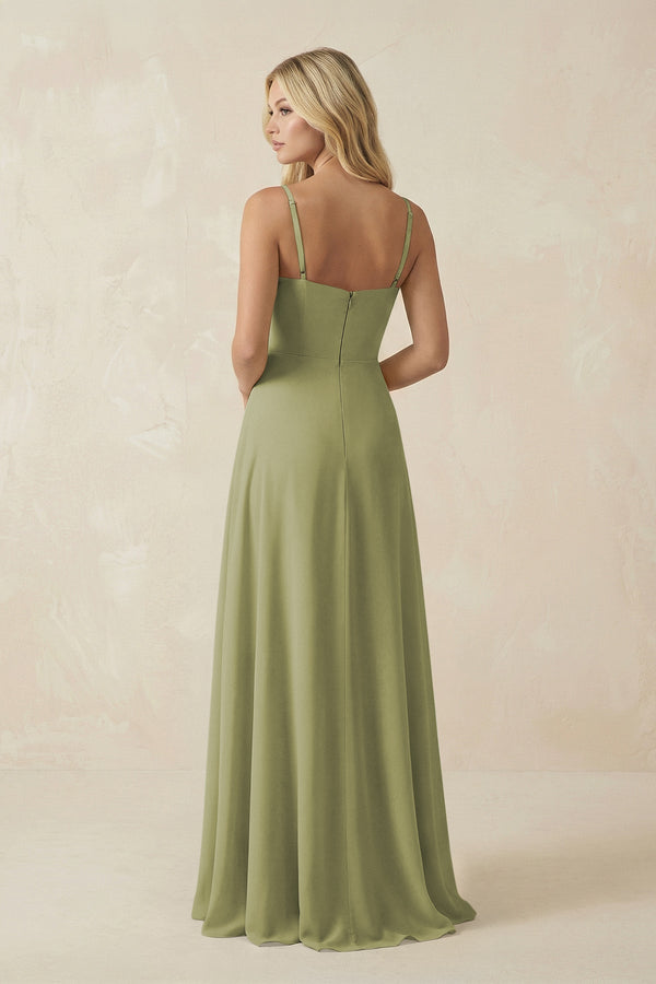 Spaghetti Strap Chiffon A - Line Bridesmaid Dress in Moss Green - KissProm Bridesmaid Dresses