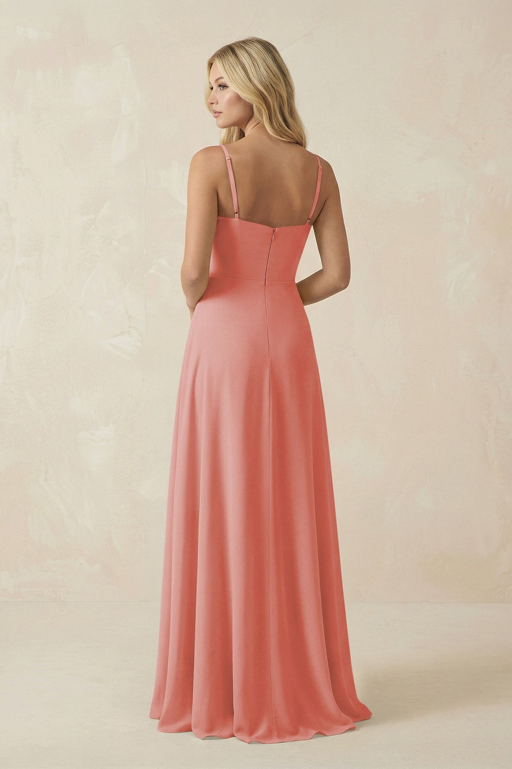 Spaghetti Strap Chiffon A - Line Bridesmaid Dress in Mulberry - KissProm Bridesmaid Dresses