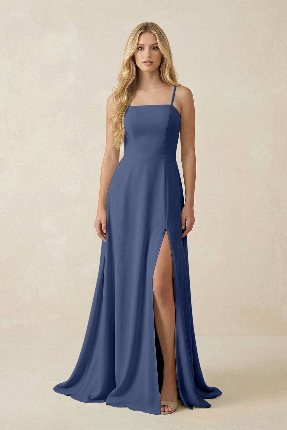 Spaghetti Strap Chiffon A - Line Bridesmaid Dress in Navy - KissProm Bridesmaid Dresses