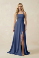 Spaghetti Strap Chiffon A - Line Bridesmaid Dress in Navy - KissProm Bridesmaid Dresses