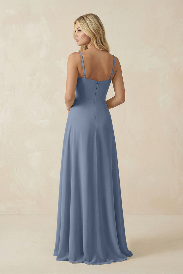 Spaghetti Strap Chiffon A - Line Bridesmaid Dress in Neptune - KissProm Bridesmaid Dresses