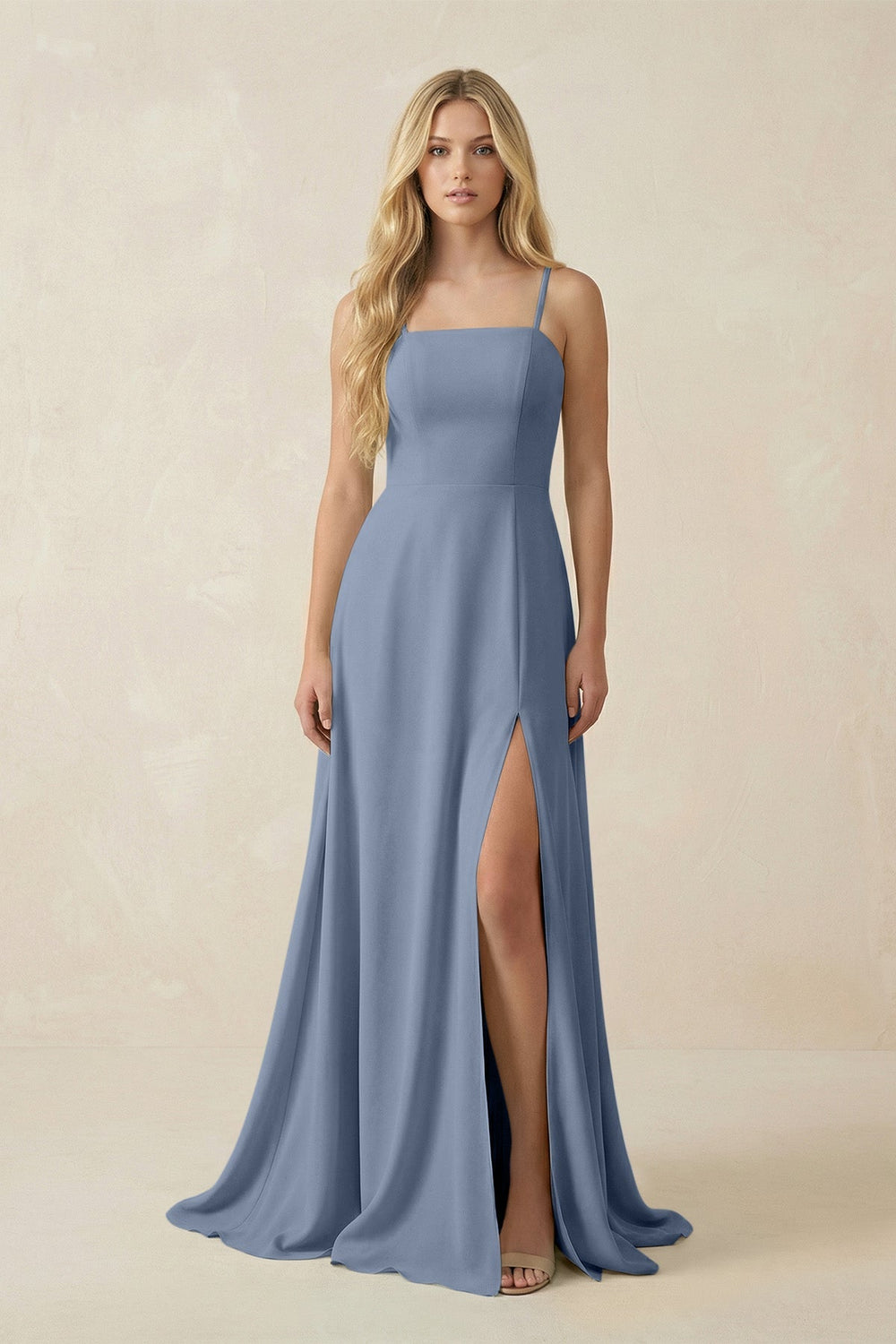 Spaghetti Strap Chiffon A - Line Bridesmaid Dress in Neptune - KissProm Bridesmaid Dresses