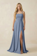 Spaghetti Strap Chiffon A - Line Bridesmaid Dress in Neptune - KissProm Bridesmaid Dresses