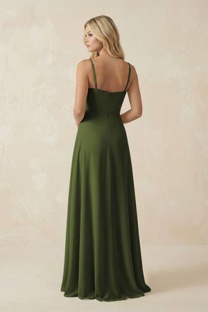 Spaghetti Strap Chiffon A - Line Bridesmaid Dress in Olive - KissProm Bridesmaid Dresses