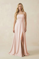 Spaghetti Strap Chiffon A - Line Bridesmaid Dress in Pale Blush - KissProm Bridesmaid Dresses