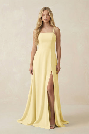 Spaghetti Strap Chiffon A - Line Bridesmaid Dress in Pastel Yellow - KissProm Bridesmaid Dresses