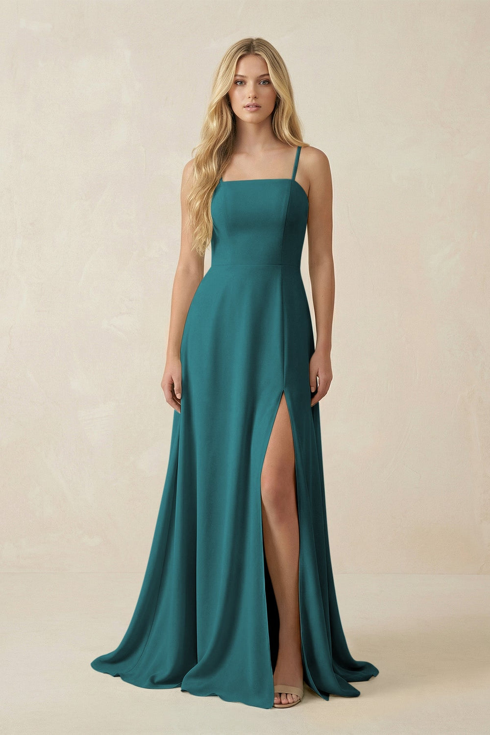 Spaghetti Strap Chiffon A - Line Bridesmaid Dress in Pine - KissProm Bridesmaid Dresses