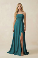 Spaghetti Strap Chiffon A - Line Bridesmaid Dress in Pine - KissProm Bridesmaid Dresses