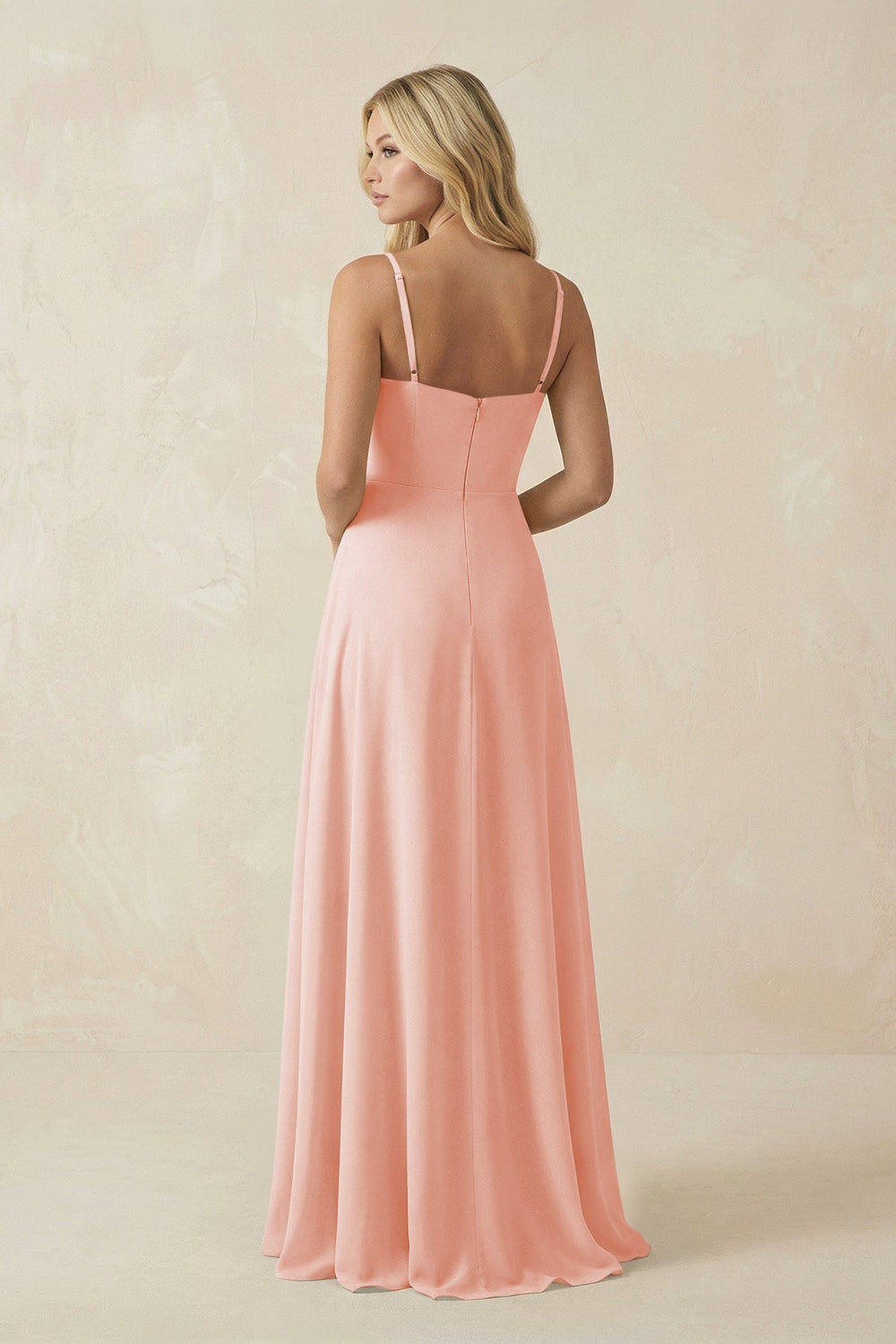 Spaghetti Strap Chiffon A - Line Bridesmaid Dress in Rose Petal - KissProm Bridesmaid Dresses