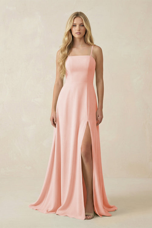 KissProm Spaghetti Strap Chiffon A-Line Bridesmaid Dress in Rose Petal, Rose Petal / 30