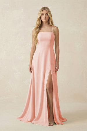 Spaghetti Strap Chiffon A - Line Bridesmaid Dress in Rose Petal - KissProm Bridesmaid Dresses