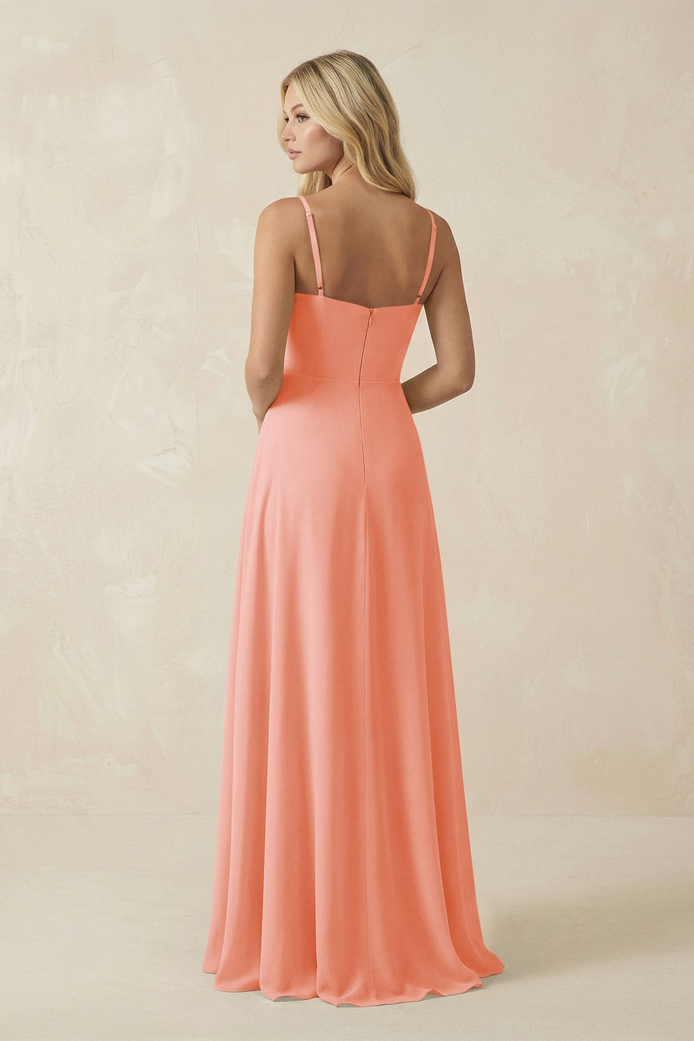 Spaghetti Strap Chiffon A - Line Bridesmaid Dress in Rosette - KissProm Bridesmaid Dresses