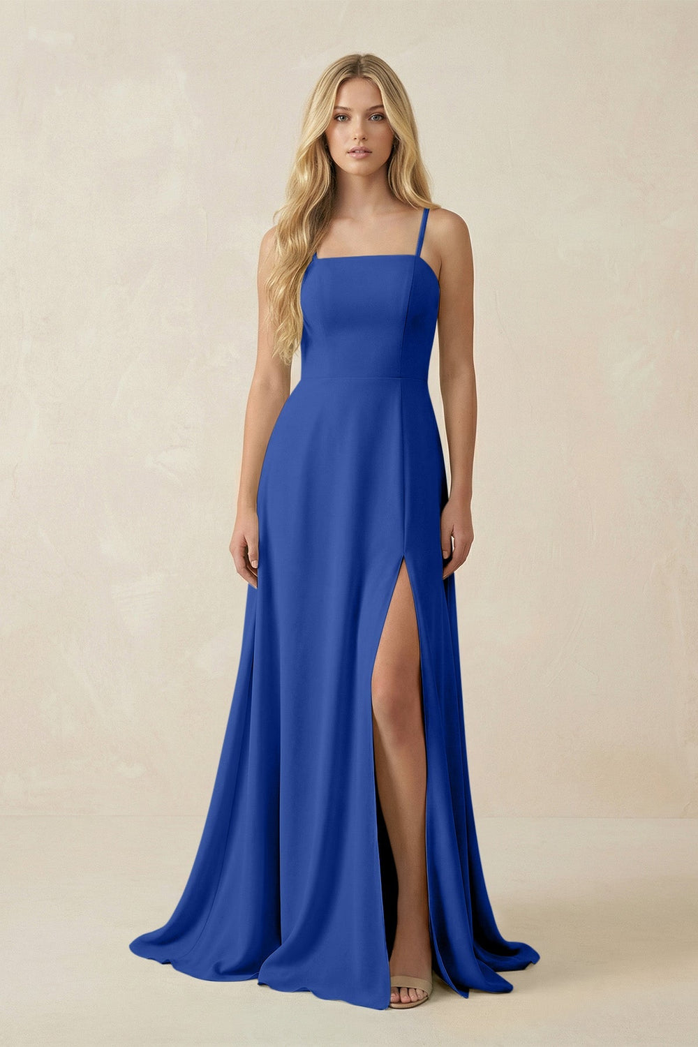 Spaghetti Strap Chiffon A - Line Bridesmaid Dress in Royal Blue - KissProm Bridesmaid Dresses