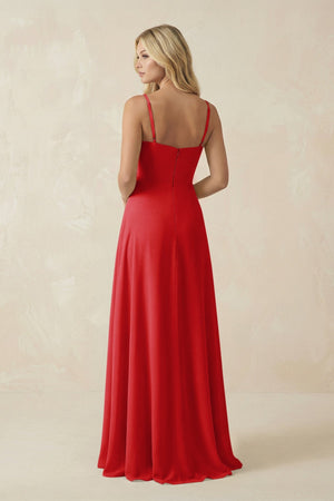 Spaghetti Strap Chiffon A - Line Bridesmaid Dress in Ruby Red - KissProm Bridesmaid Dresses